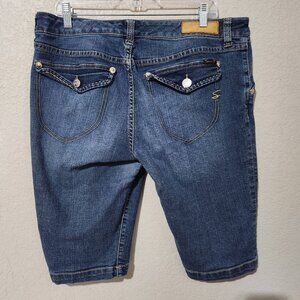 Seven7 Womens Denim Bermuda Shorts Mid Rise Stretch Cotton Blend Blue 16